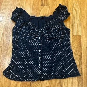 PacSun Navy Polka Dot Button-Up Blouse